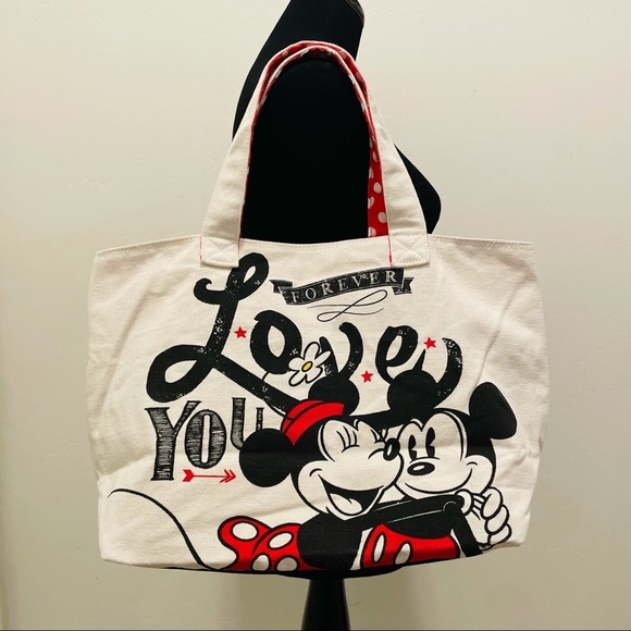 COPY - Disney Store Mickey and Minnie Mouse ''Love'' Canvas Beach Weekend Tote … - Picture 10 of 11